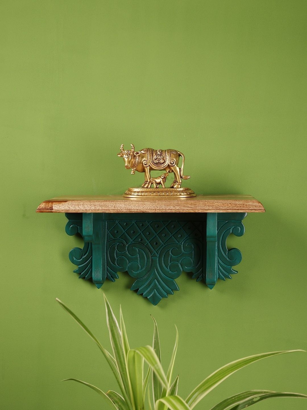 Revive Home Green & Brown Textured Wooden Wall Shelves-image-16