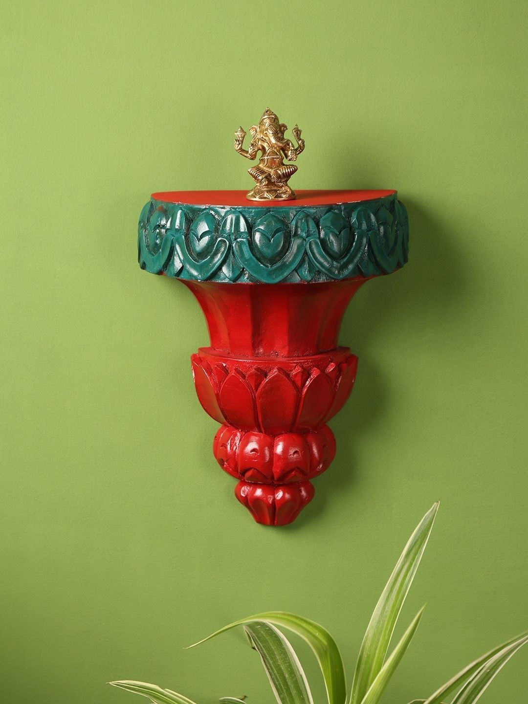 Revive Home Red & Green Textured Wooden Wall Shelves-image-1