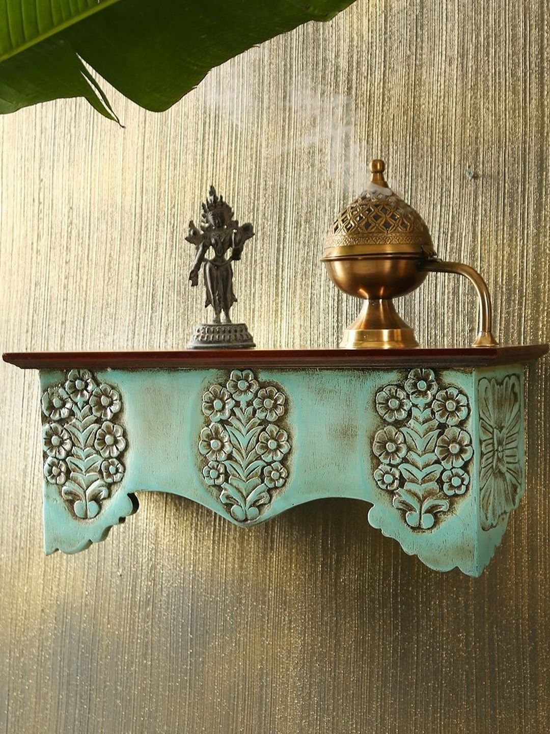 Revive Home Blue & Brown Textured Wooden Wall Shelves-image-38