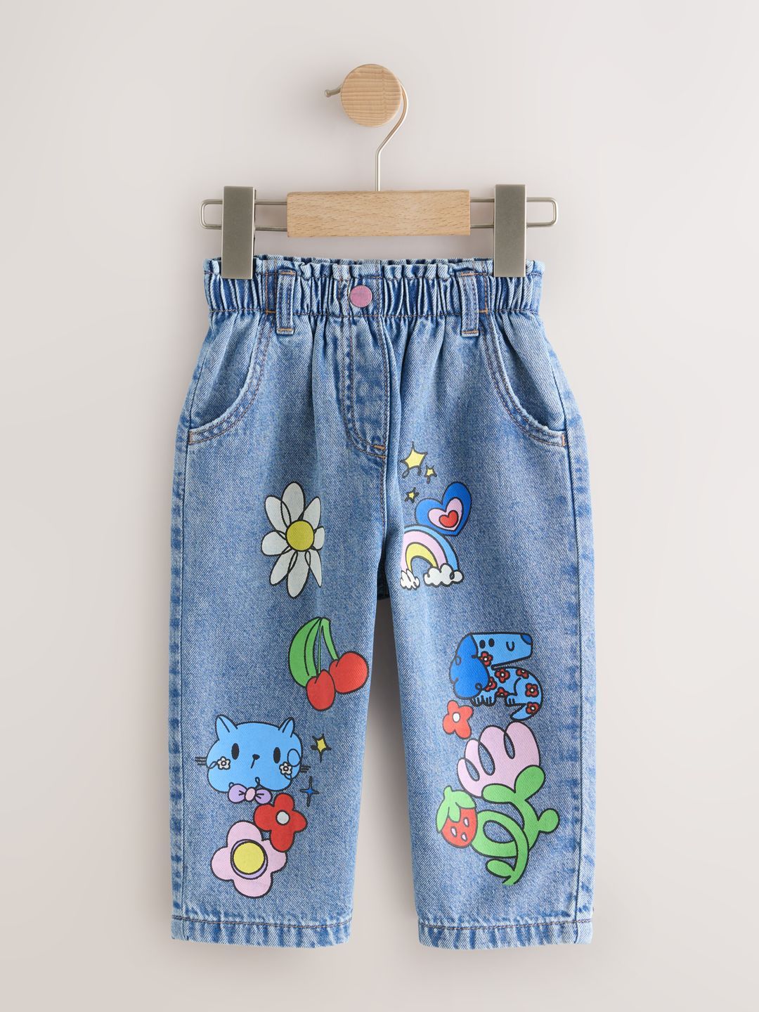 NEXT Girls Regular Fit Mid-Rise Printed Pure Cotton Jeans