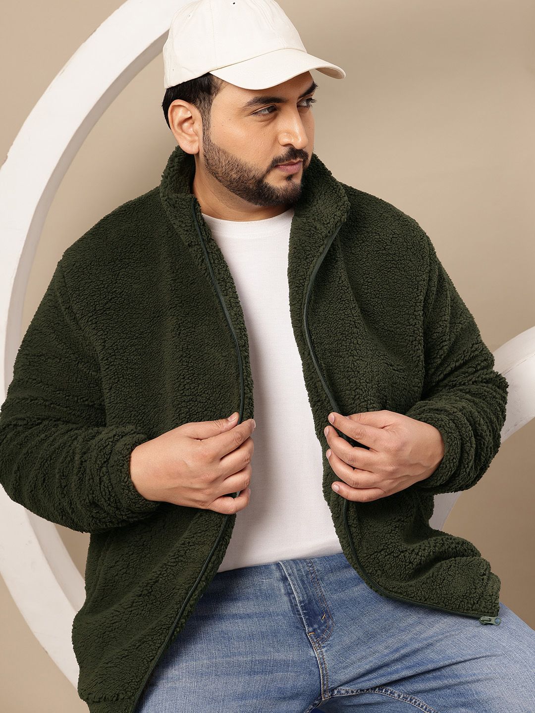 Sztori Plus Size Mock Collar Sherpa Jacket-image-24
