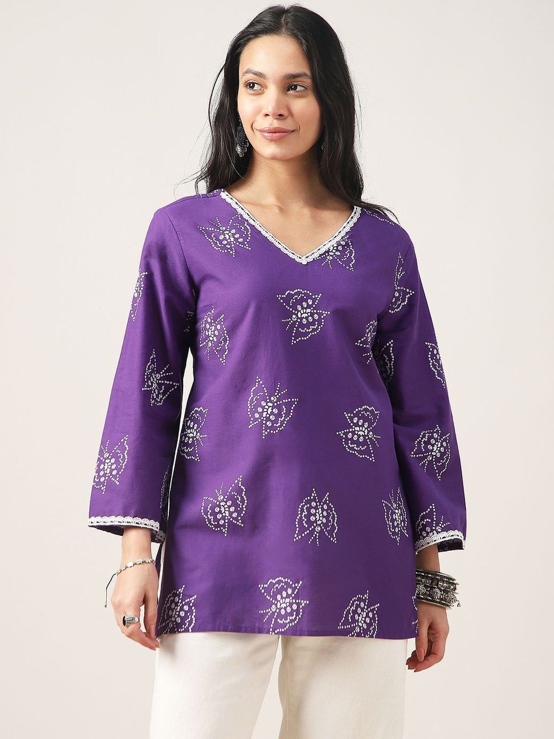 BKApparels Leheriya Printed V-Neck Pure Cotton Kurti-picture-38