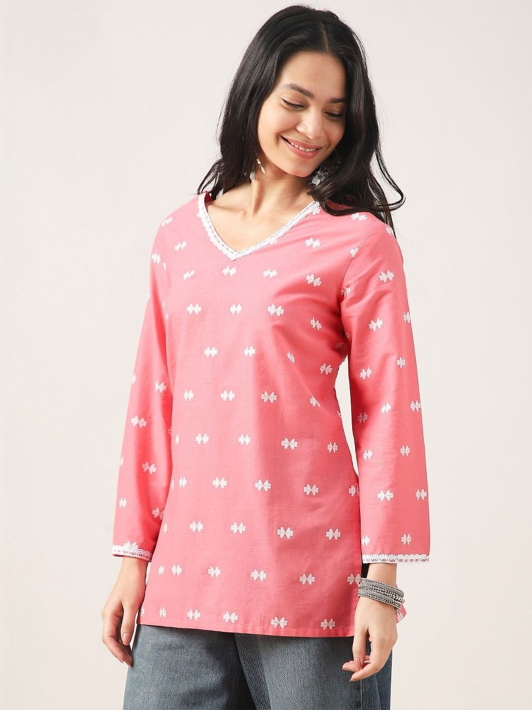 BKApparels Ethnic Motifs Printed V-Neck Pure Cotton Kurti-picture-12