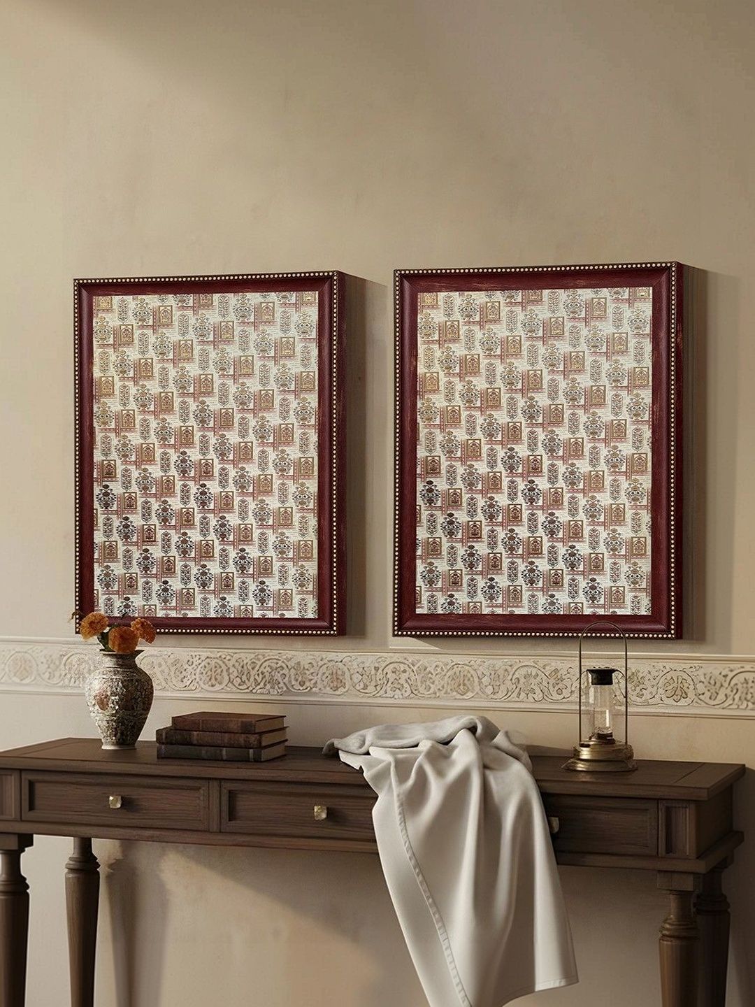 Art Street Maroon & Cream-Coloured Set of 2 Piece Wood Other Wall Paintings-picture-29