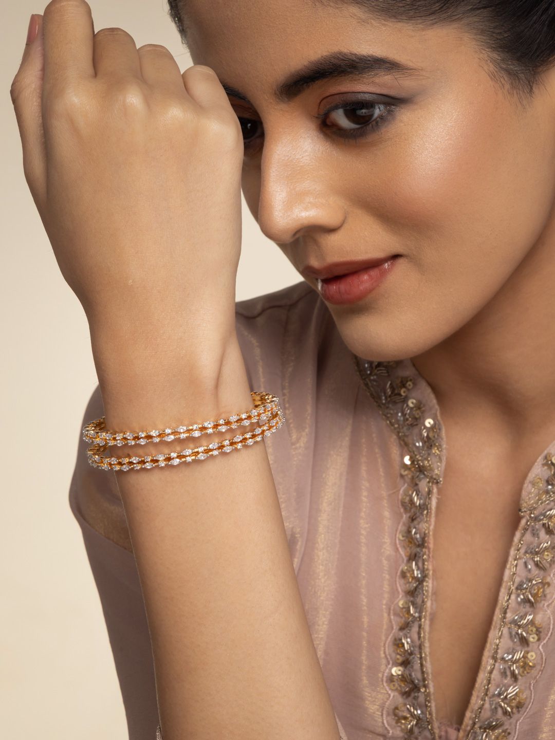 Kushal's Fashion Jewellery Set of 2 Gold-Plated Zircon Studded Bangle-picture-18