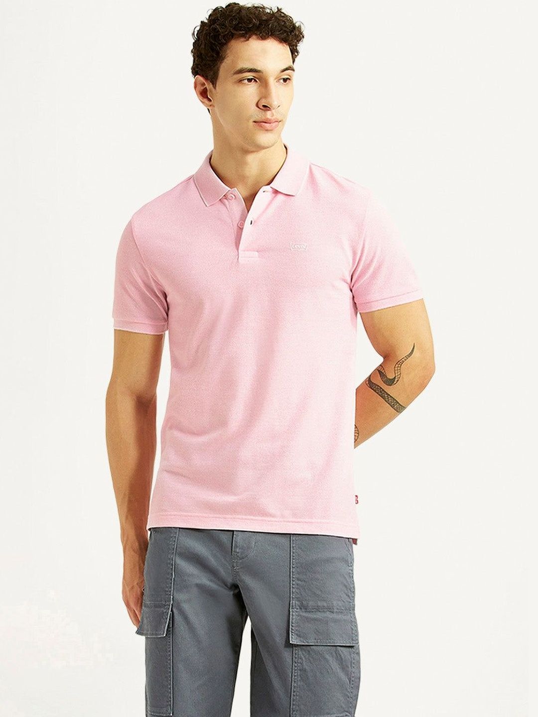 Levis Men's Solid Light-Pink Slim Fit Polo T-shirt-picture-14