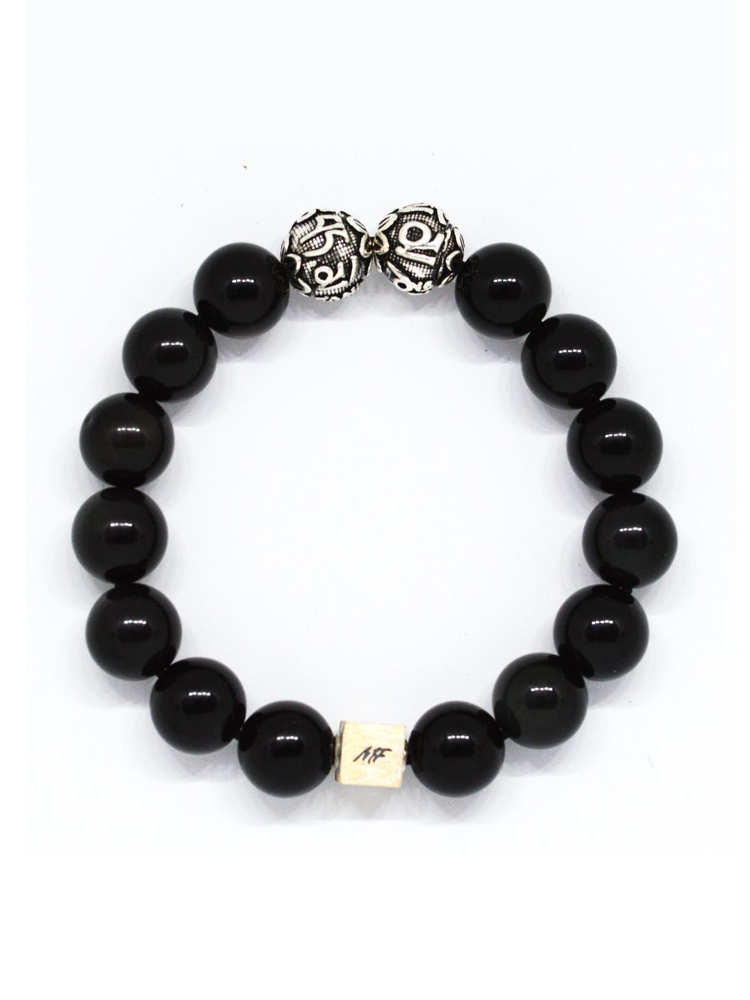 MYSTICFLAVIA Black Obsidian Round Infinity Silver Bracelet 12 MM-image-2