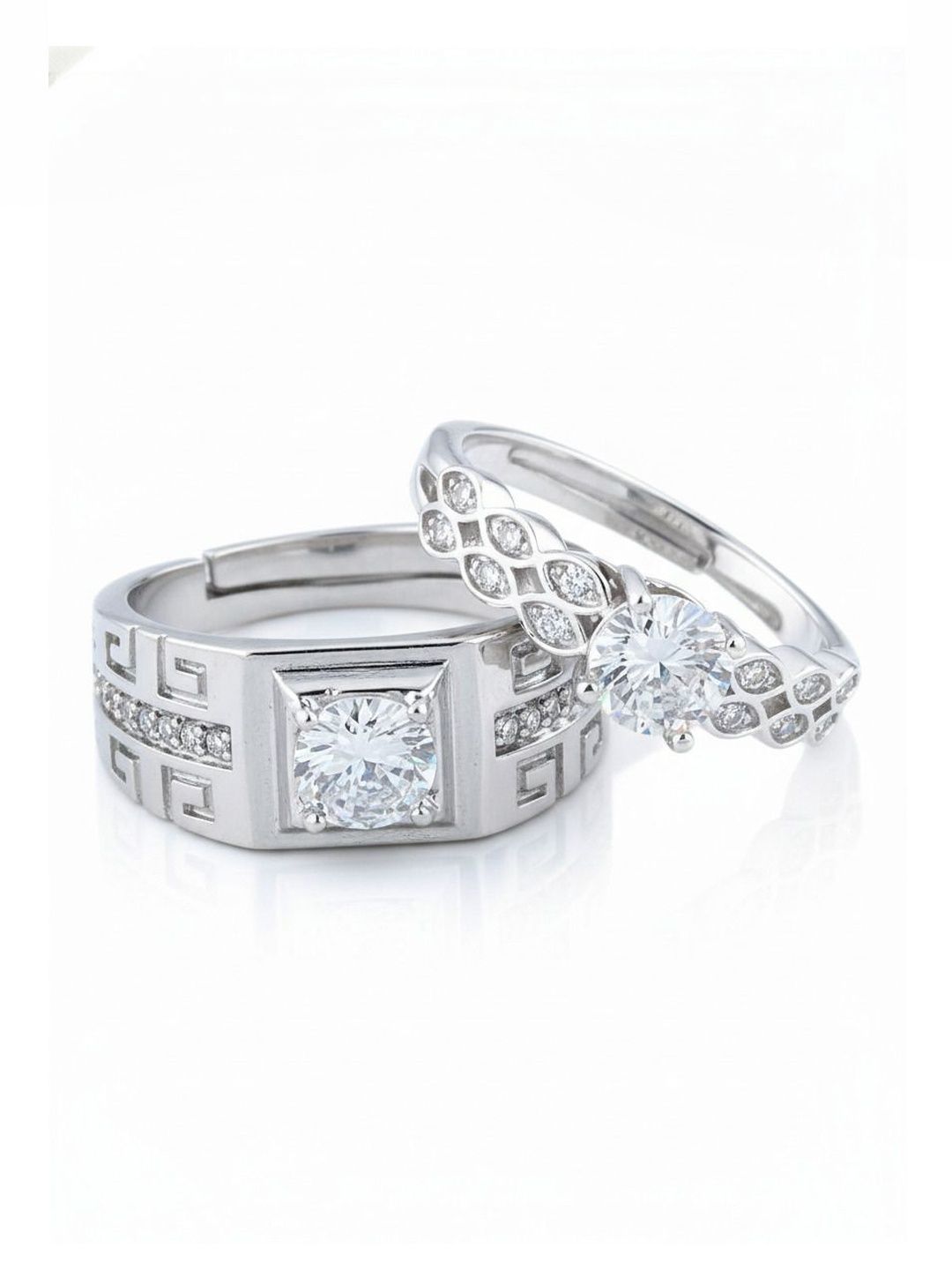 Murliwala Set Of 2 Silver-Plated & CZ-Studded Couple Adjustable Finger Rings-image-24