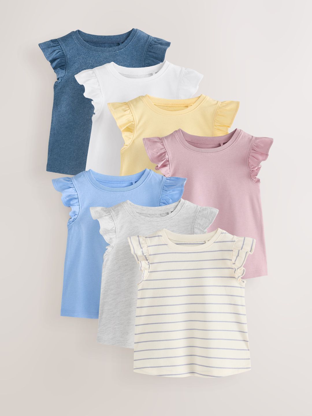 NEXT Infants Pack Of 7 Flutter Sleeve Pure Cotton A-Line Top