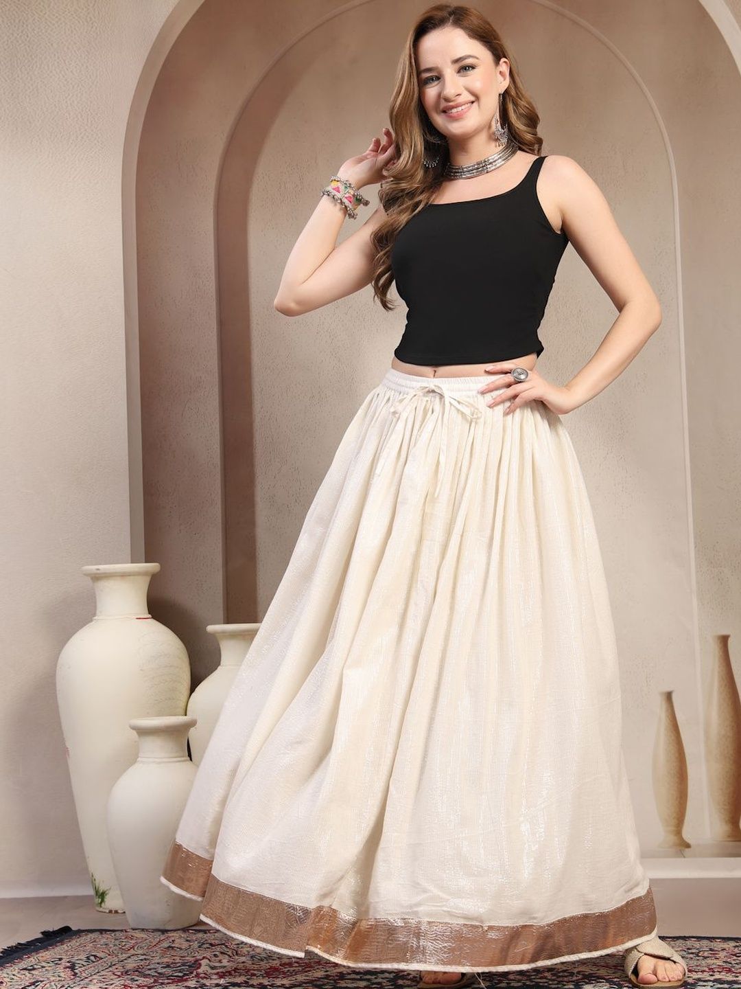SUNEKH Cotton Maxi Flared Skirt-image-29