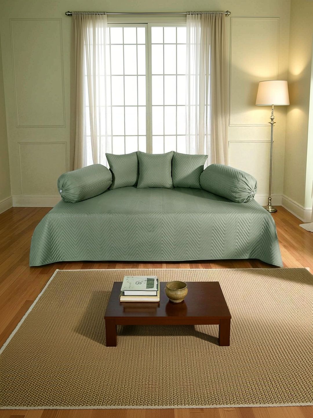 RD TREND 6Pcs Green Self Design Microfiber Diwan Set-picture-16