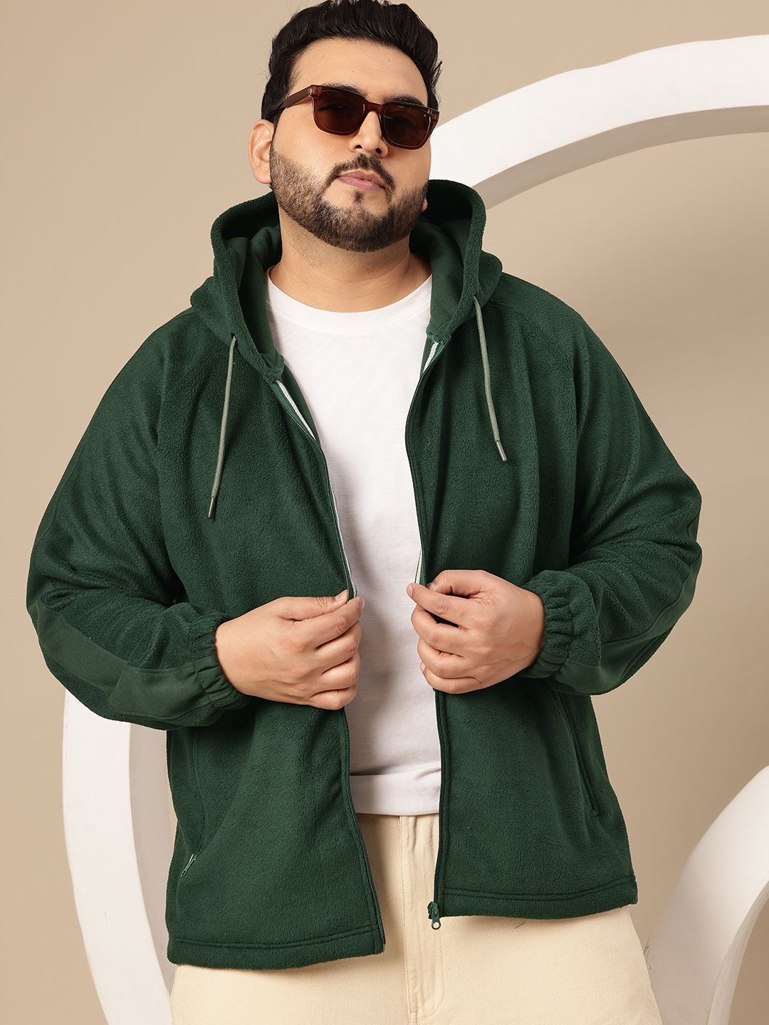 Sztori Plus Size Hooded Sherpa Jacket-image-4