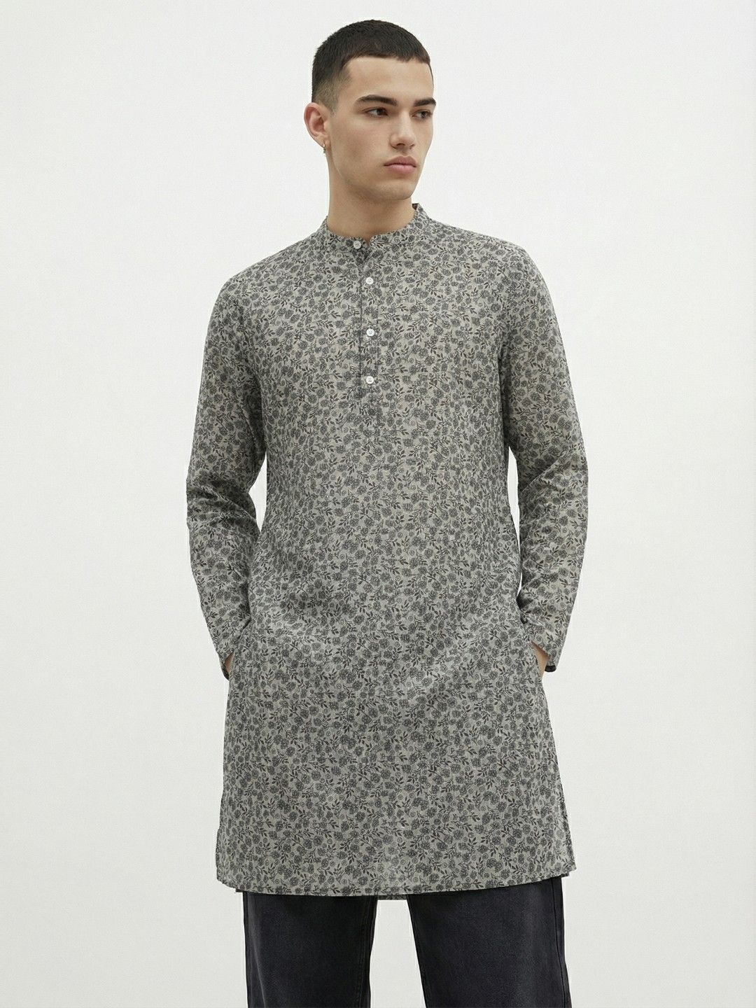 Anouk Rustic Tropical Printed Band Collar Kurta-picture-11