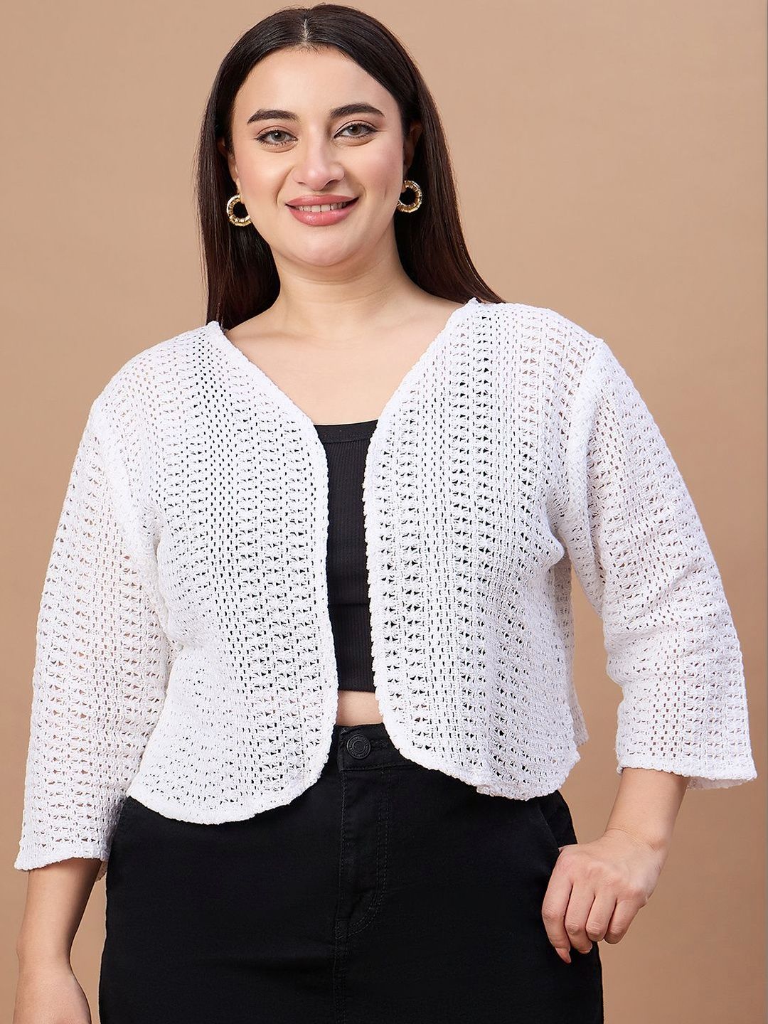 Style Quotient Plus Size Women Cotton white Lace Self design Crop Shrug-picture-26