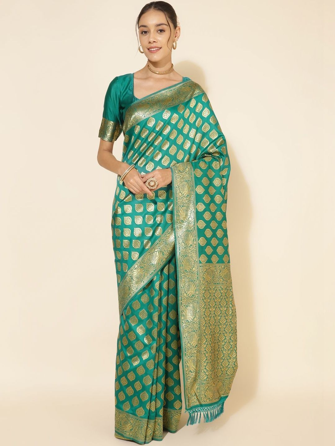 THREAD BOX Woven Design Zari Silk Blend Handloom Banarasi Saree-picture-19