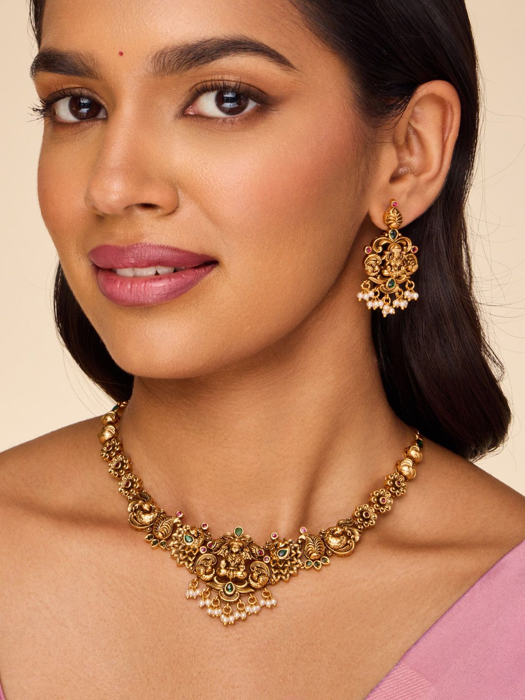 Kushal's Fashion Jewellery Gold-Plated Stone-Studded & Beads Jewellery Set-picture-24