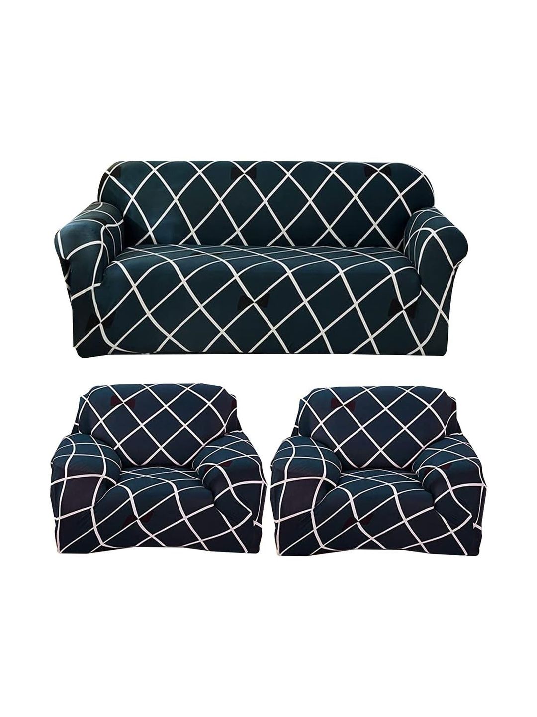BBESTILO Blue & Multicoloured Printed Polyester 3 Piece Sofa Cover With Arms-image-32
