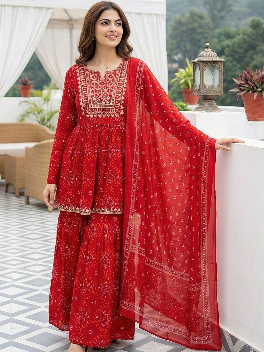 Anouk Women Ethnic Motifs Printed Empire Thread Work Pure Cotton Kurta with Sharara & With Dupatta-picture-23
