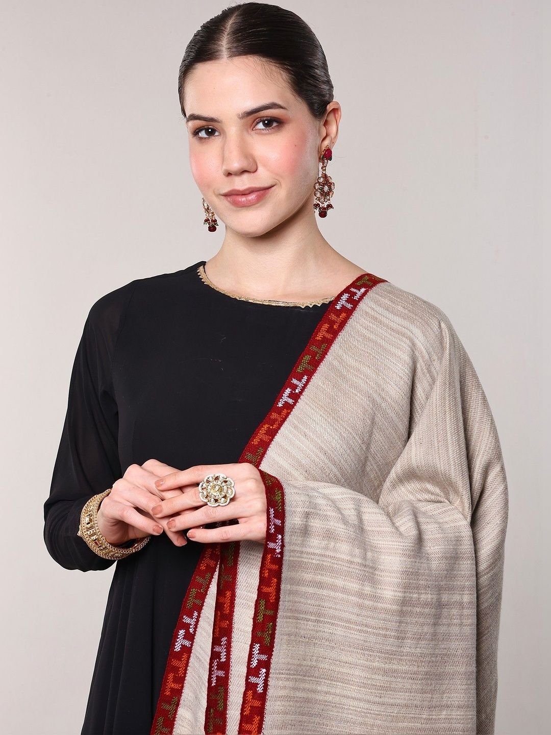Exotic India Women Striped Woven Design Shawl-image-32