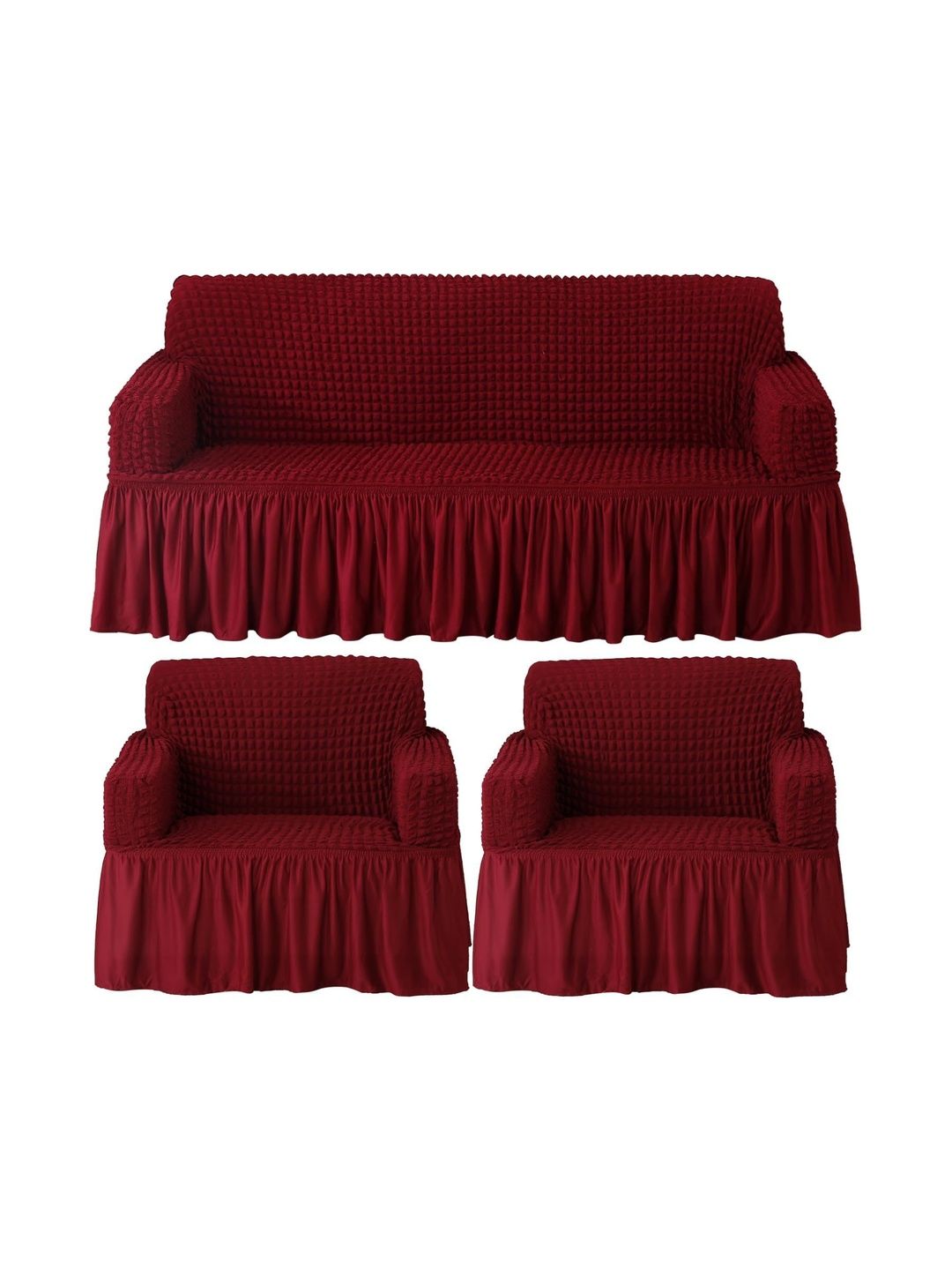 BBESTILO Red & Maroon Polyester 3 Piece Sofa Cover With Arms-image-45