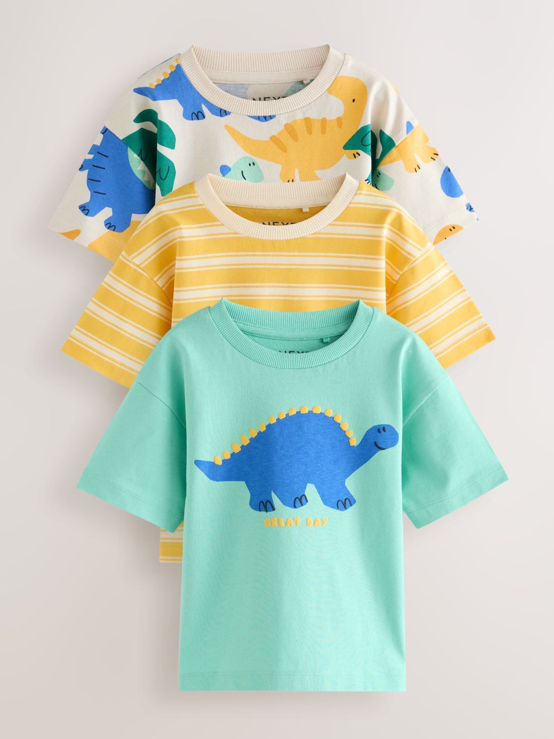 NEXT Boys Pack Of 3 Printed Drop-Shoulder Sleeves Pure Cotton T-Shirt