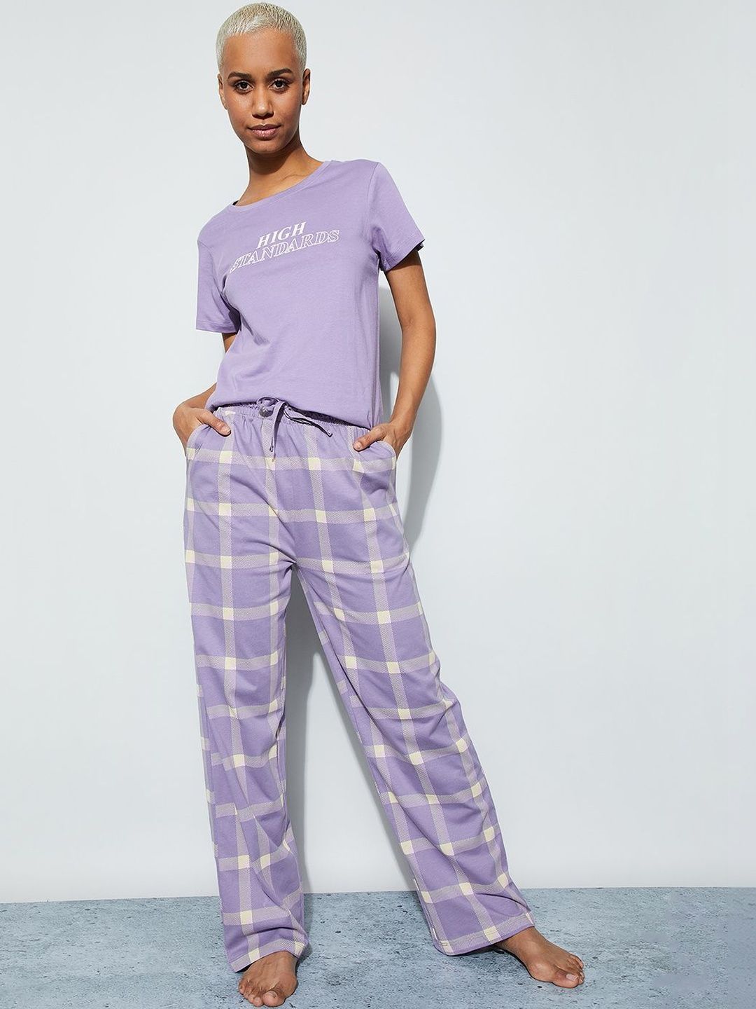 Ginger by Lifestyle Checked Cotton Straight Fit Pyjamas-picture-41