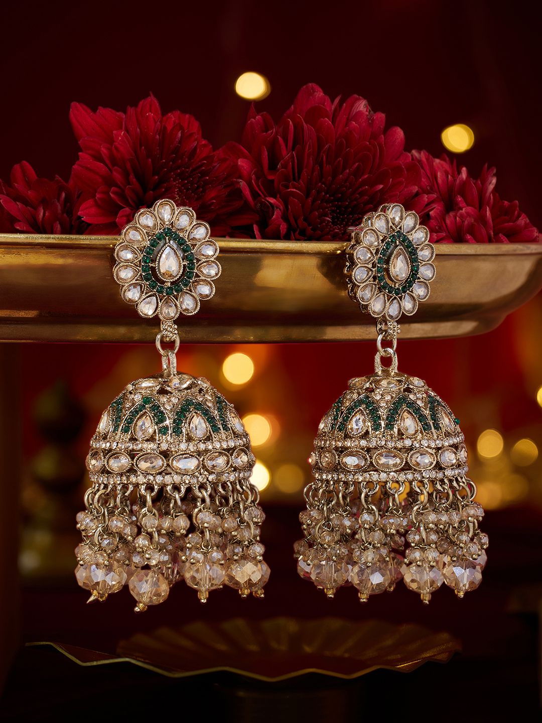 Zaveri Pearls Gold-Plated Artificial Stones Studded Dome Shaped Jhumkas