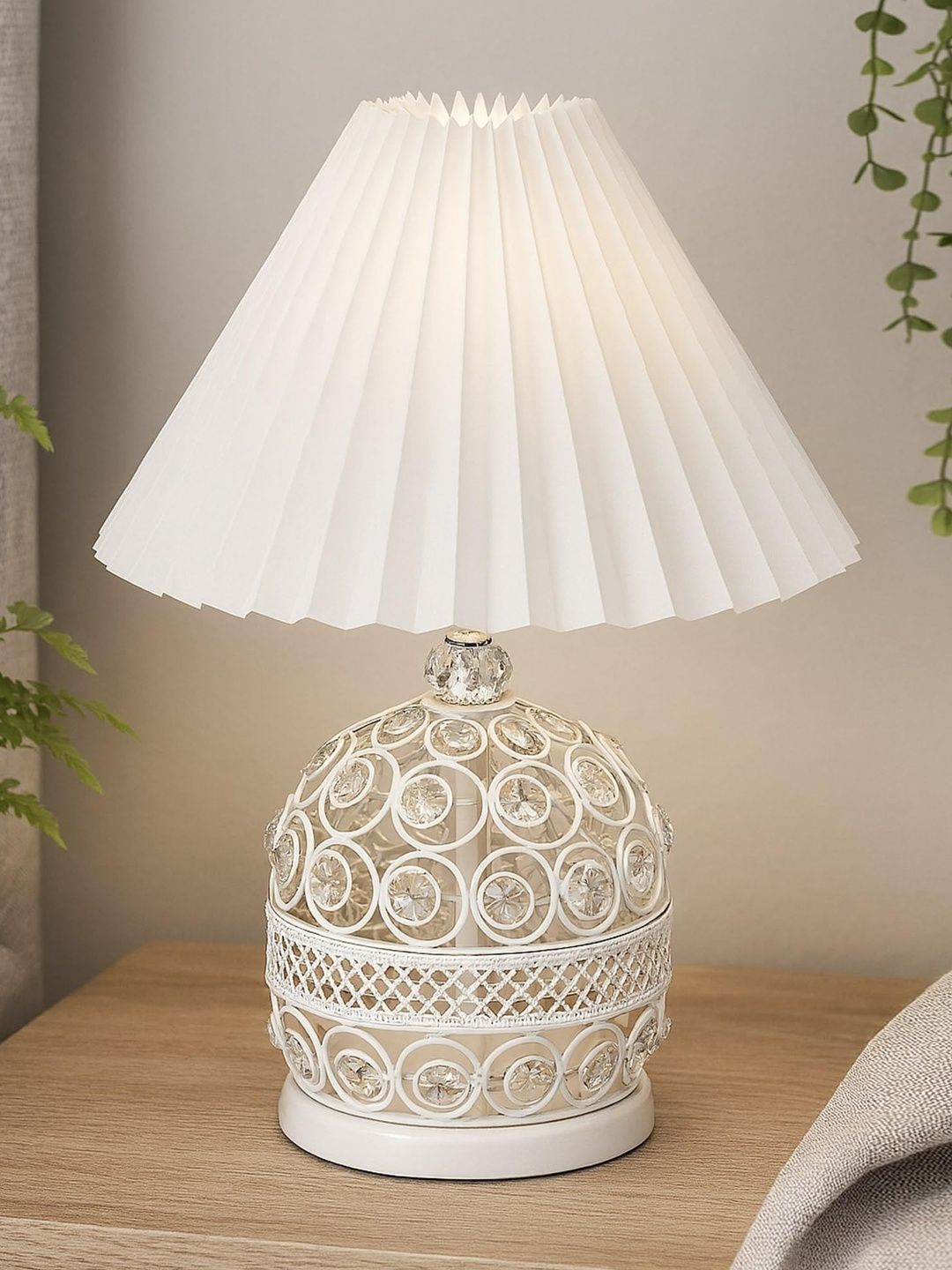 Homesake White Textured Metal Contemporary Bell Shaped Table Lamp-image-42