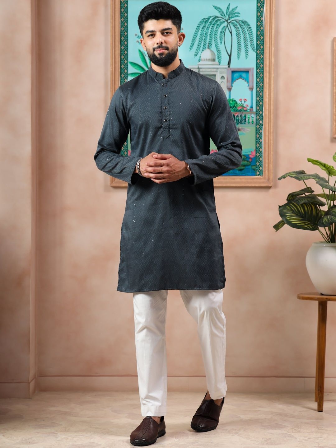 Koshin Men Regular Sequinned Kurta with Pyjamas-picture-10