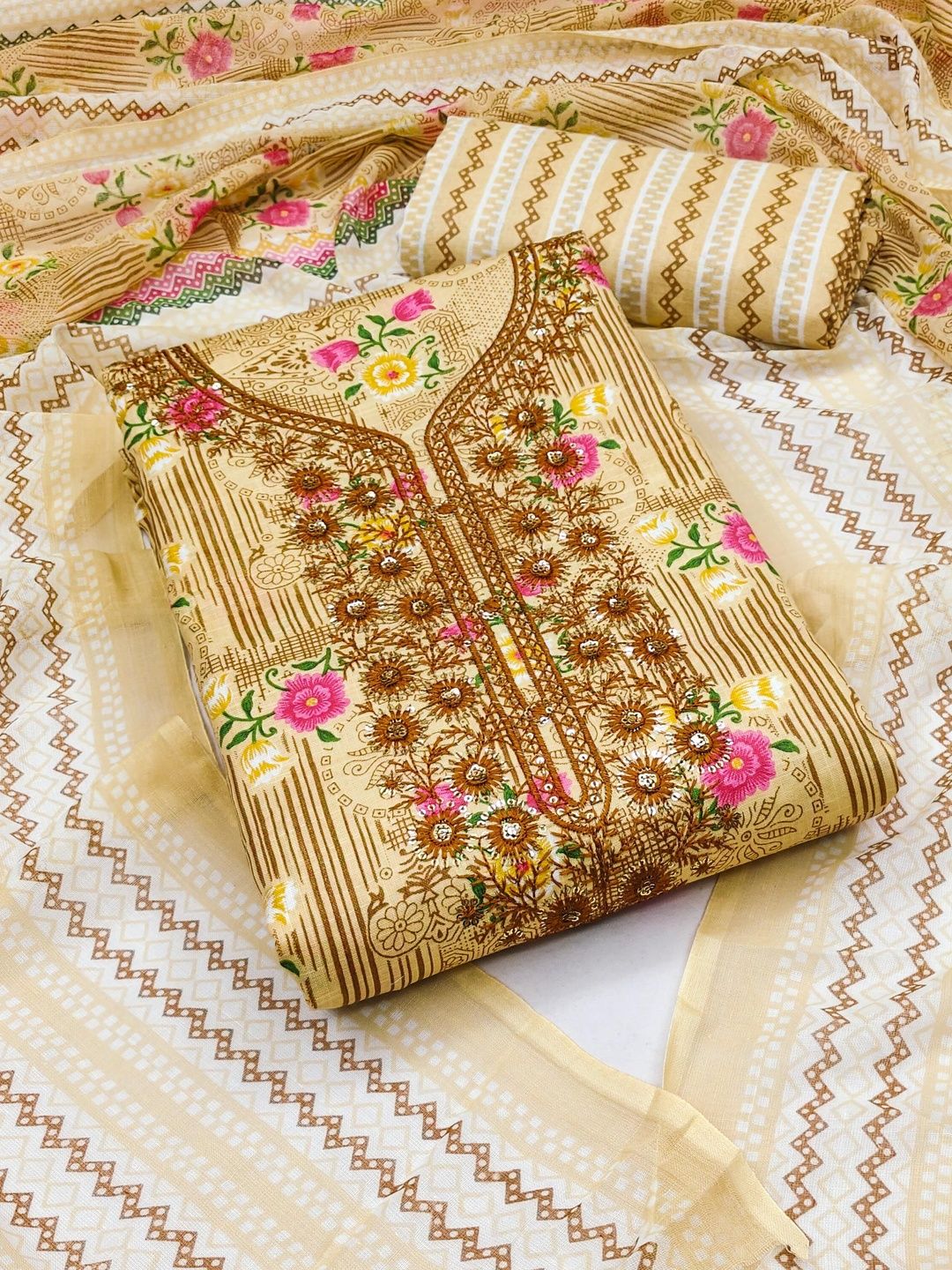 HERE&NOW Printed Pure Cotton Unstitched Dress Material-picture-35