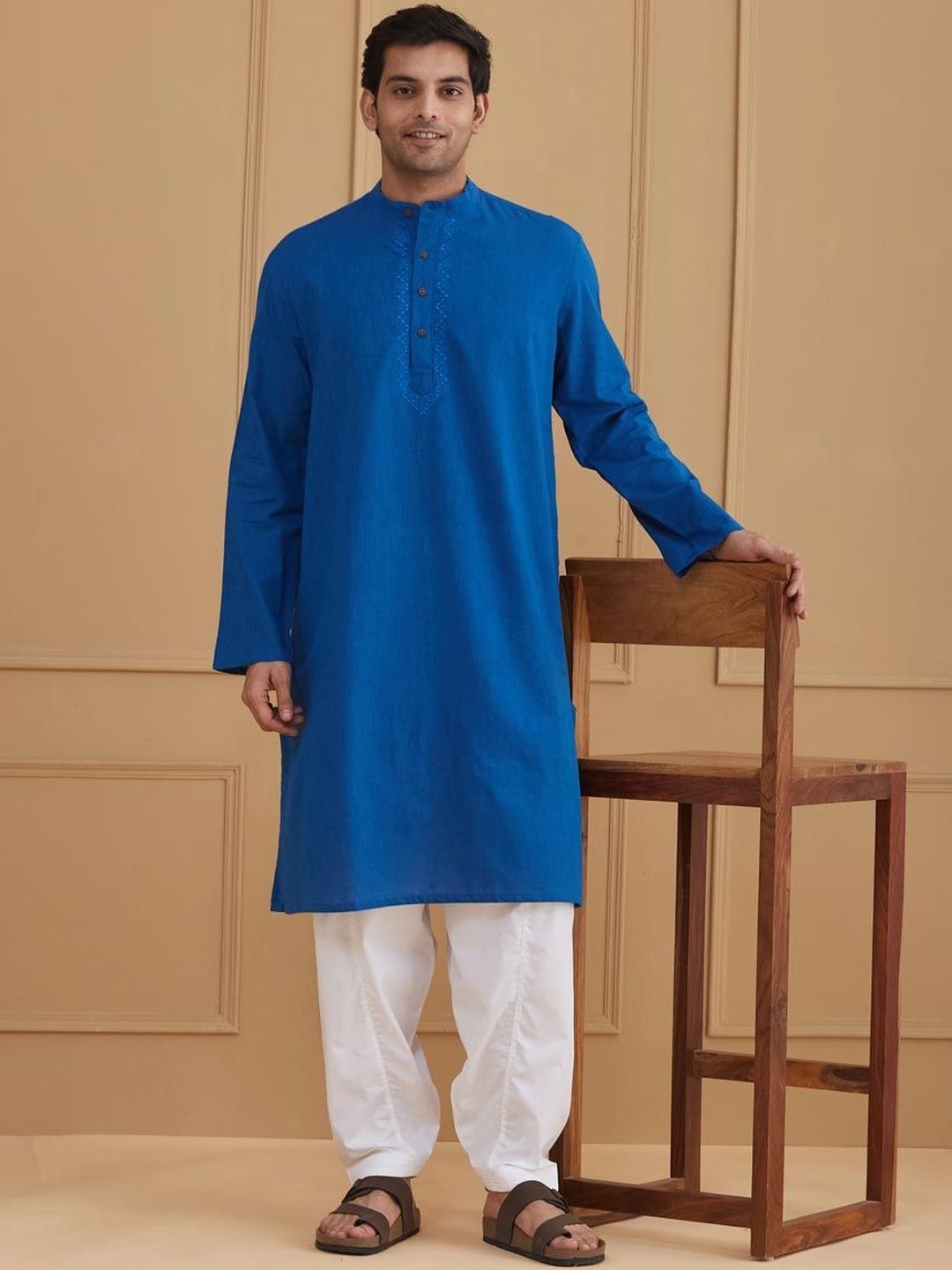 Fabindia Fabnu Blue Cotton Kurta Long-picture-33