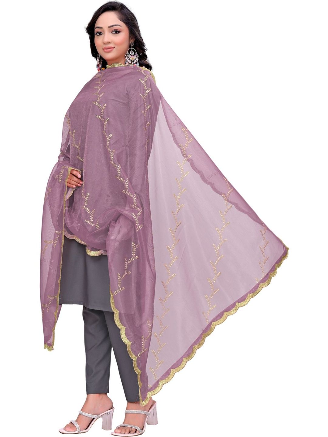 Kemza Embroidered Organza Floral Dupatta with Sequinned-picture-14