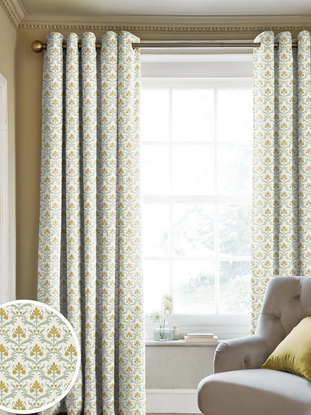 Myntra Elegant Homes Yellow Set of 2 Floral Room Darkening Long Door Curtain-picture-46