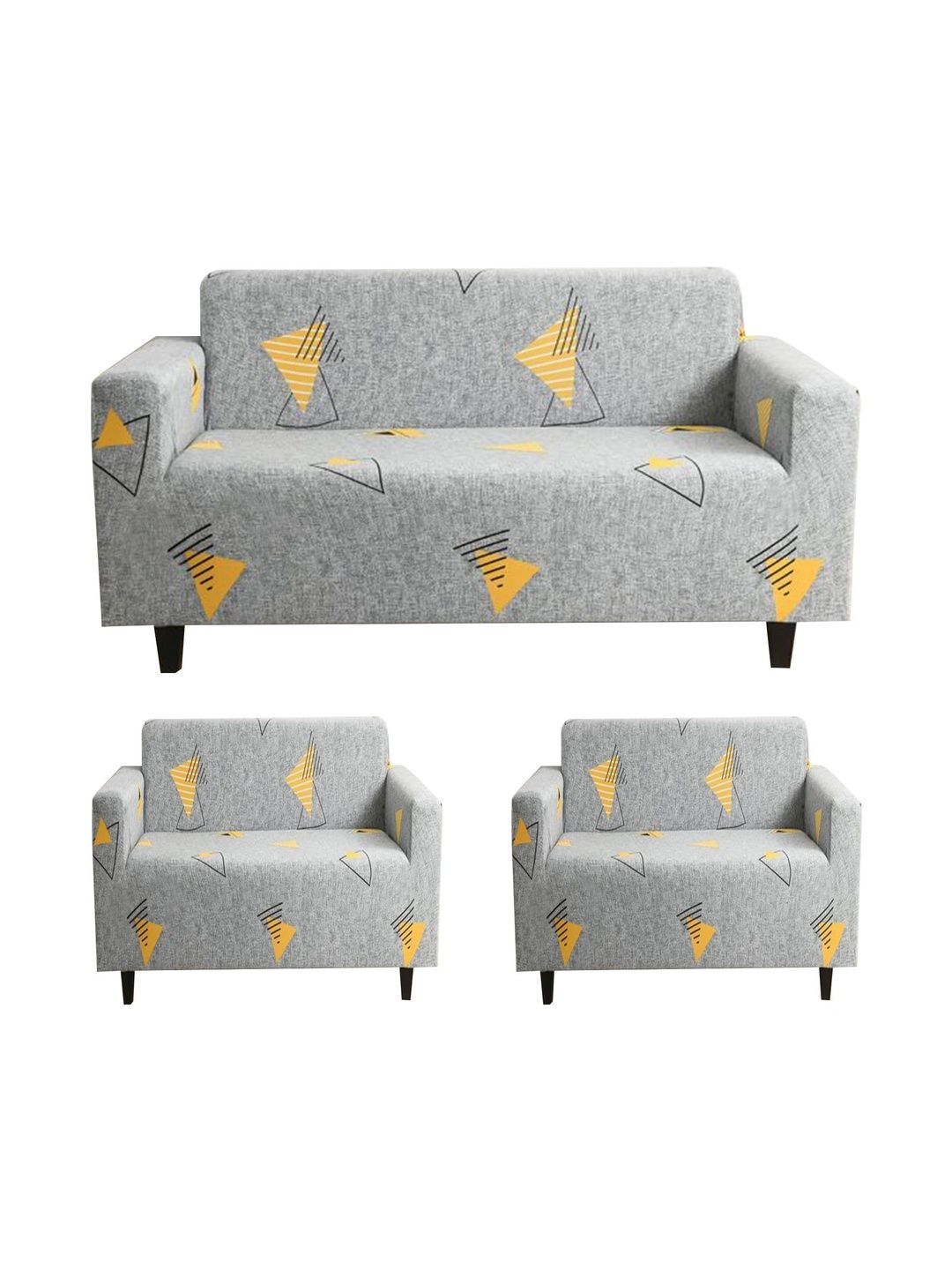 Furshine Grey & Grey Printed Polyester 3 Piece Sofa Cover With Arms-picture-37