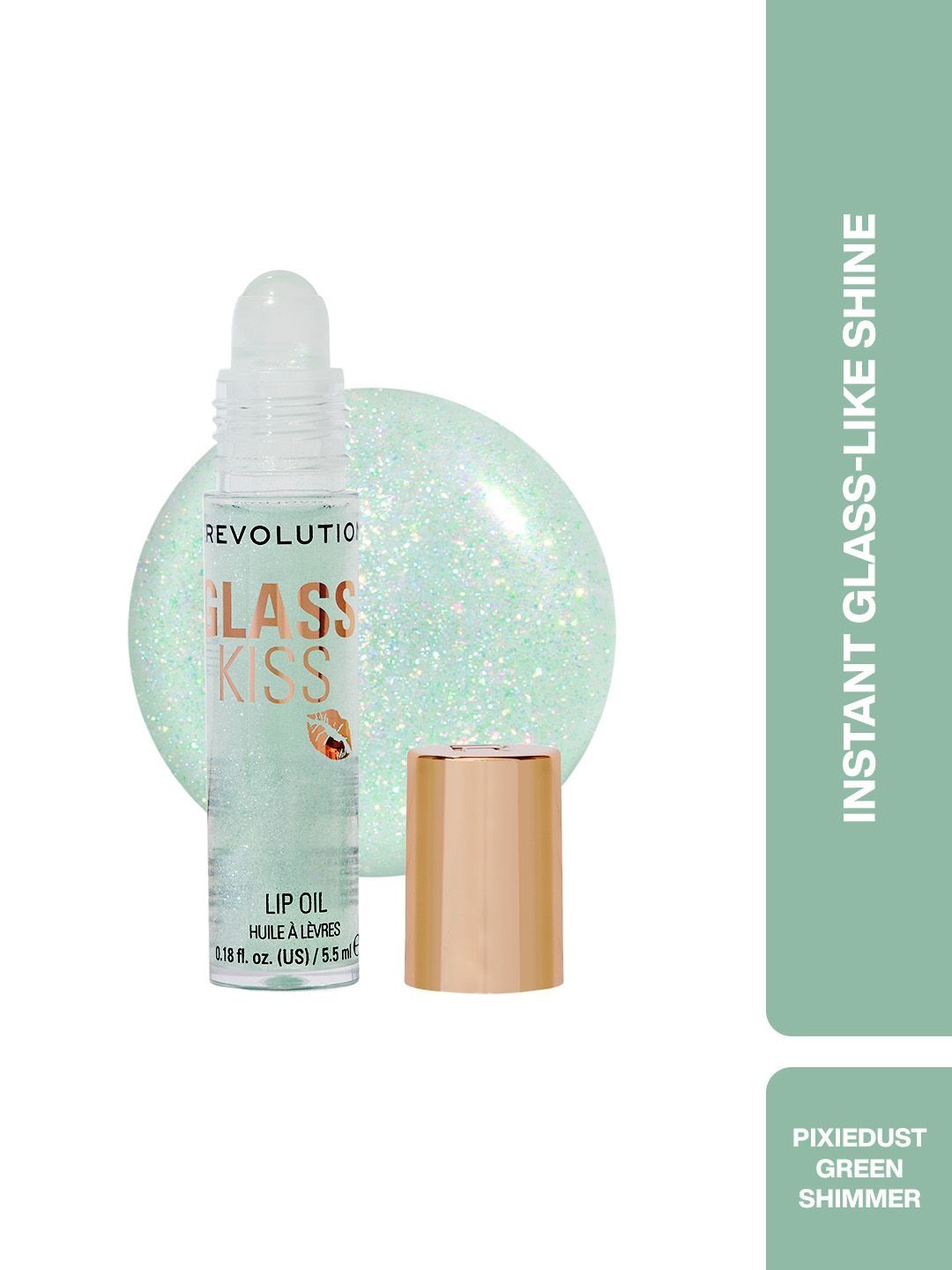 Makeup Revolution London Glass Kiss Roller Ball Lip Oil- 5.5 ml- Pixiedust Green Shimmer-image-20