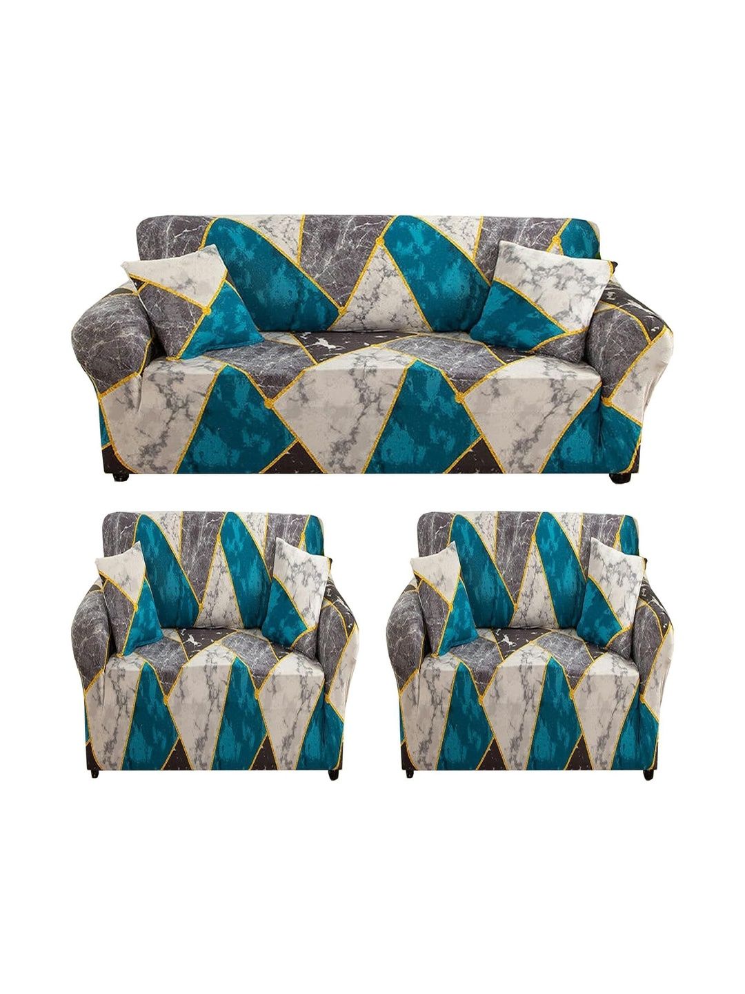Furshine Multicoloured & Multicoloured Printed Polyester 3 Piece Sofa Cover With Arms-picture-11