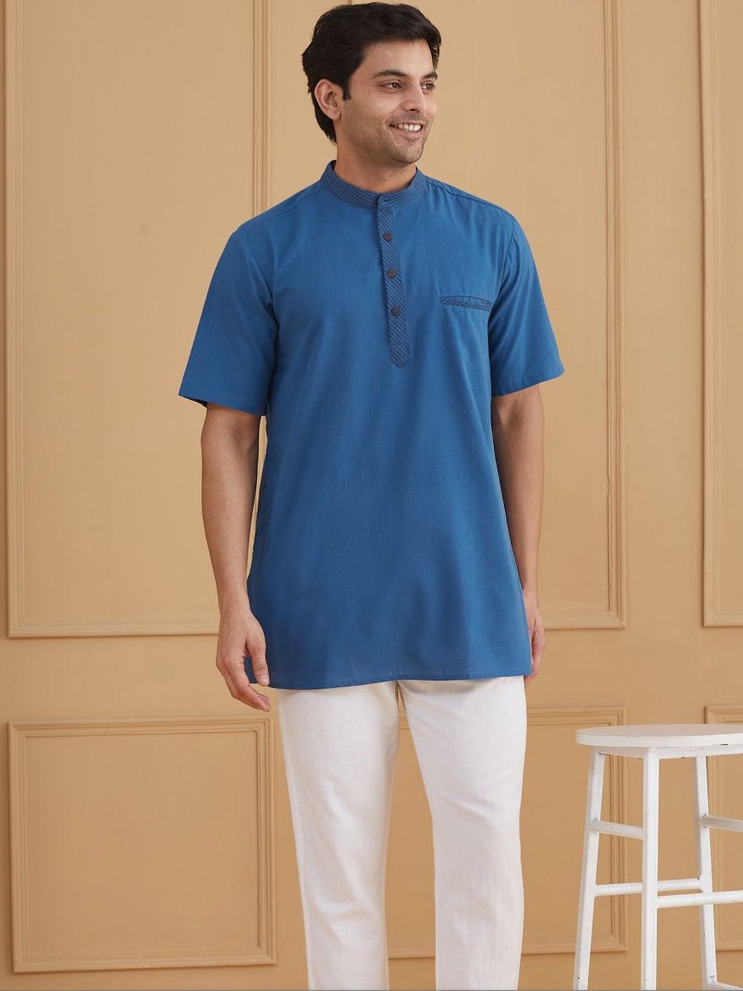 Fabindia Fabnu Darkblue Cotton Kurta Short-picture-25