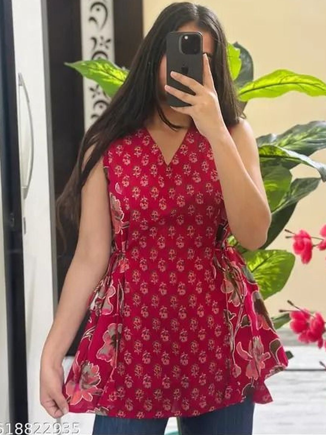 SATITHA Floral Printed V-Neck Pure Cotton Angrakha Kurti-image-47