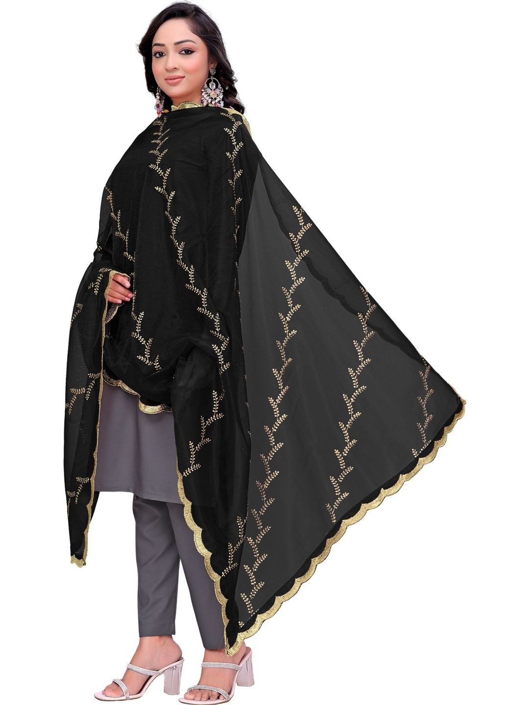 Kemza Embroidered Organza Leheriya Dupatta with Sequinned-picture-9