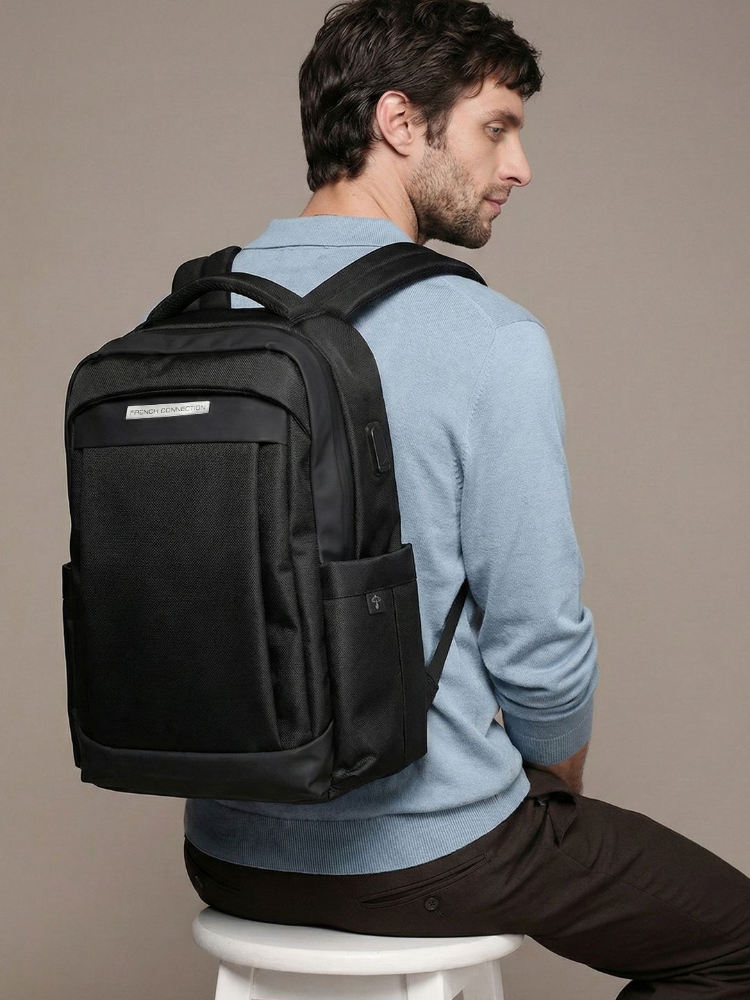 French Connection Men Laptop Backpack with USB Charging Port