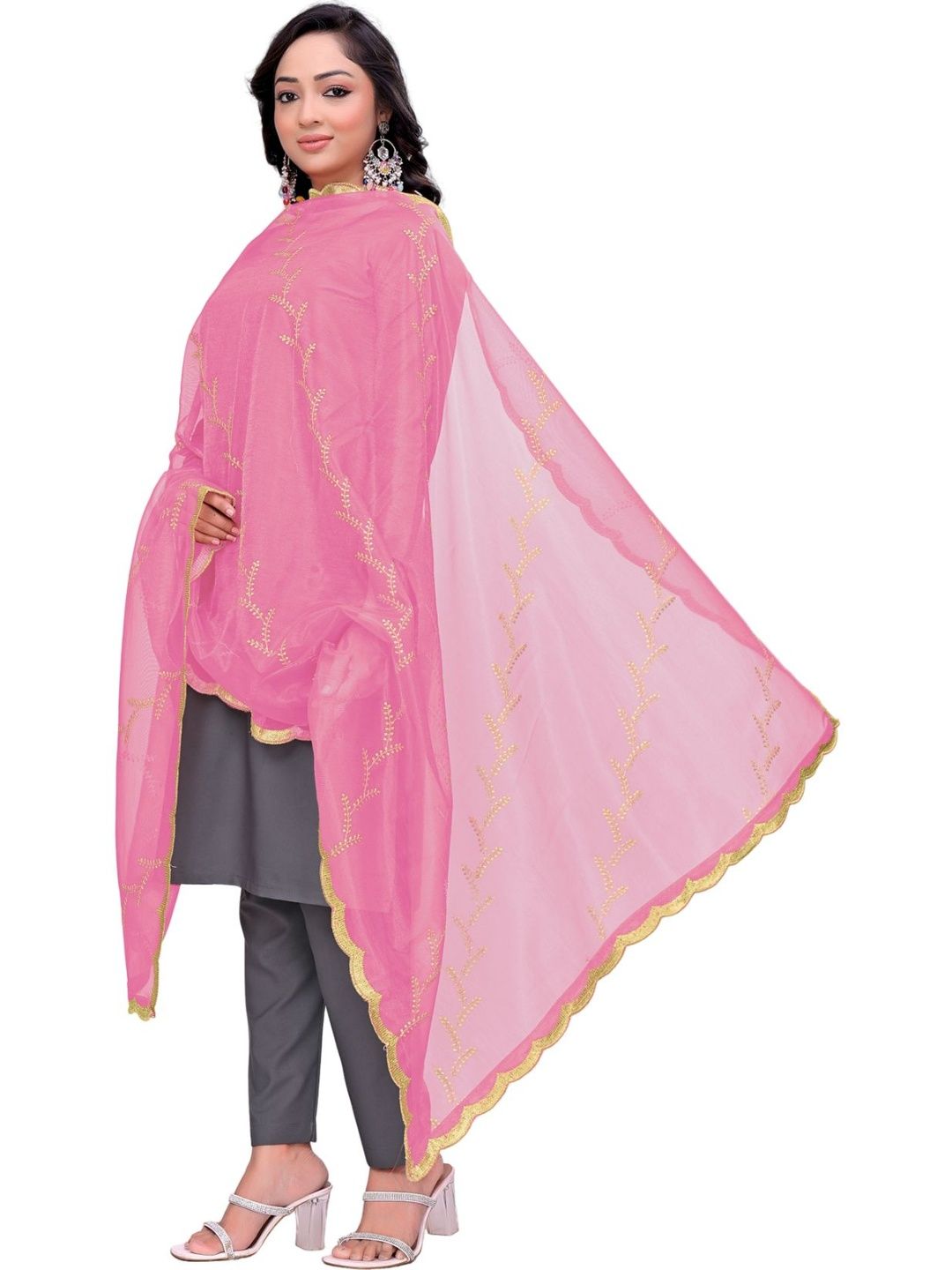 Kemza Embroidered Organza Floral Dupatta with Sequinned-picture-25