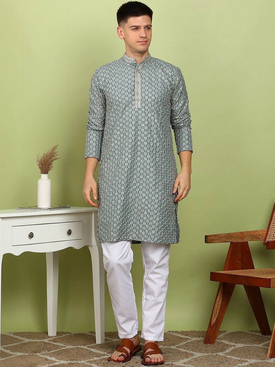 Anouk Men Printed Regular Thread Work Kurta with Pyjamas-picture-35
