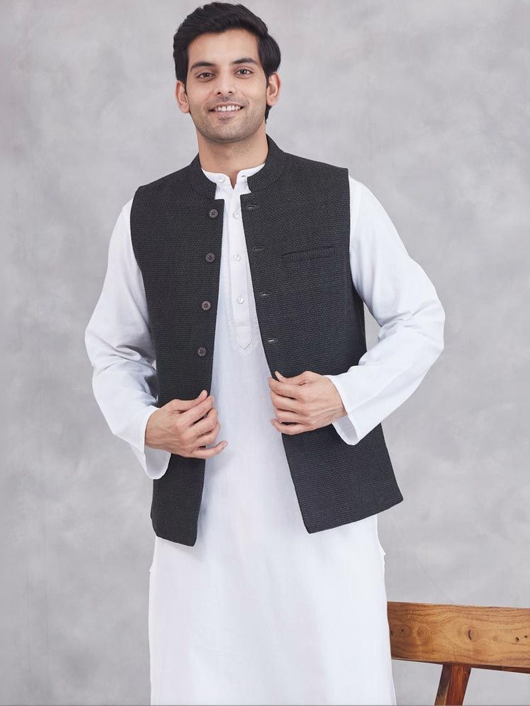Fabindia Woven-Designed Wool Nehru Jacket-picture-13