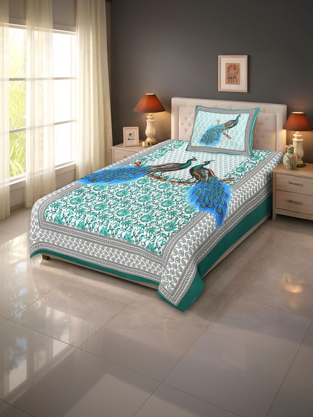 MAGICAL Multicoloured 144 TC Single Bedsheet with 2 Pillow Covers-picture-22