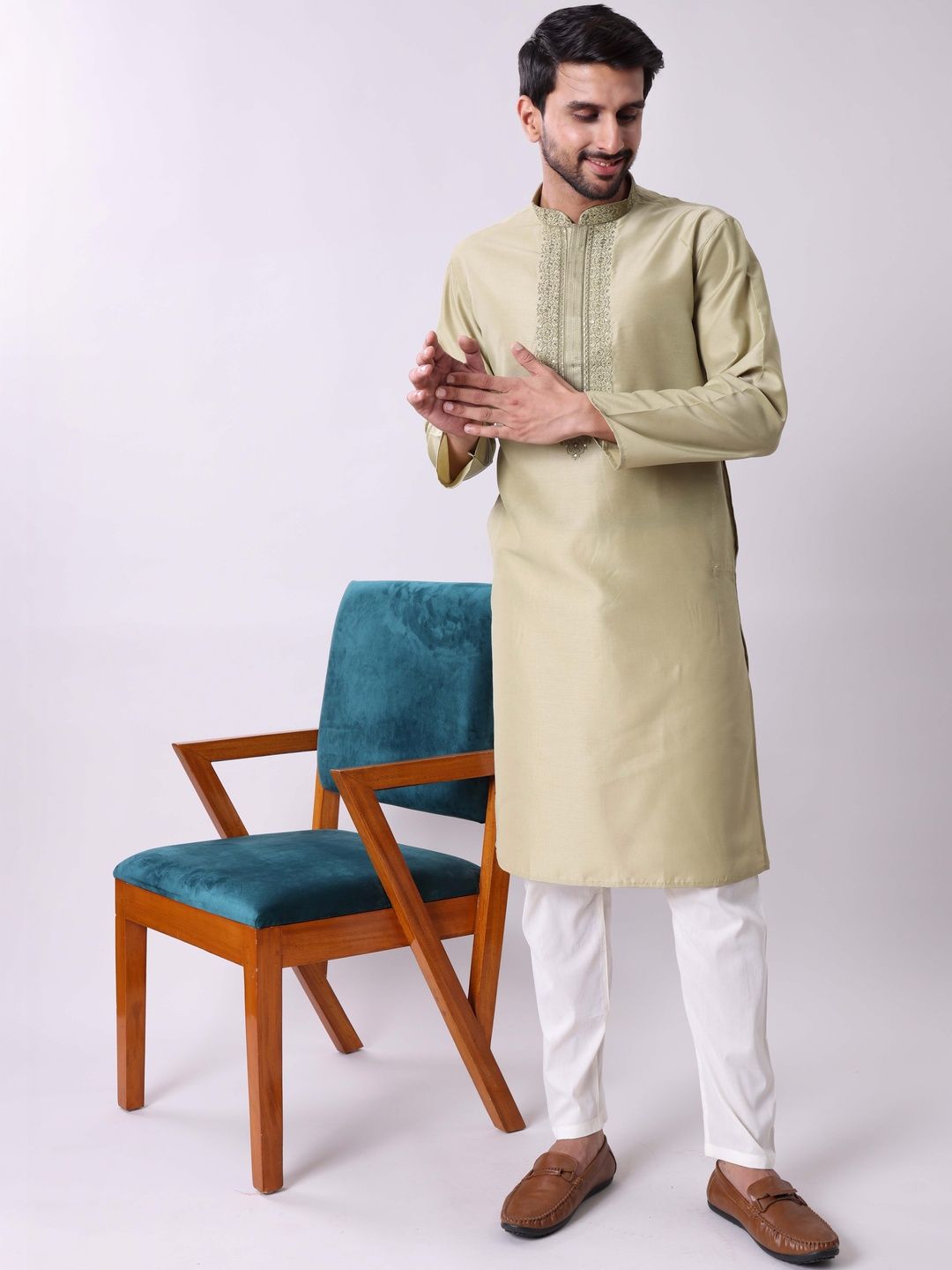 MAAHI FABS Men Ethnic Motifs Embroidered Regular Thread Work Kurta with Trousers-picture-13