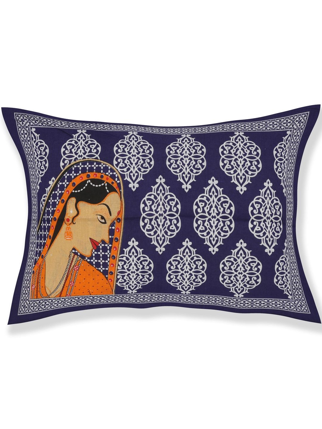 MAGICAL Navy Blue Ethnic Motifs 144 TC Single Bedsheet with 1 Pillow Covers-image-38