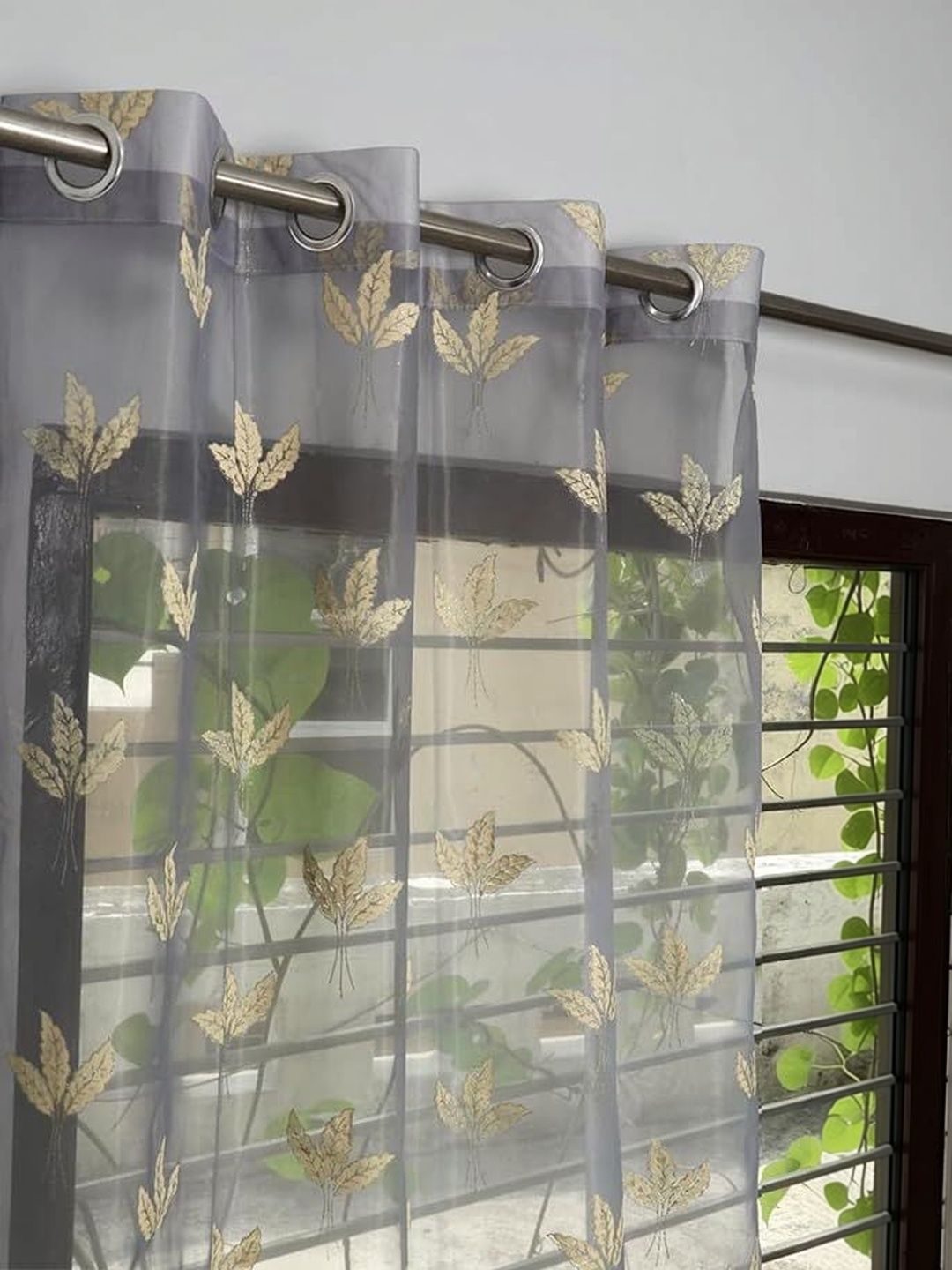 GEET CREATIONS Grey Set of 2 Embroidered Sheer Window Curtain-image-40