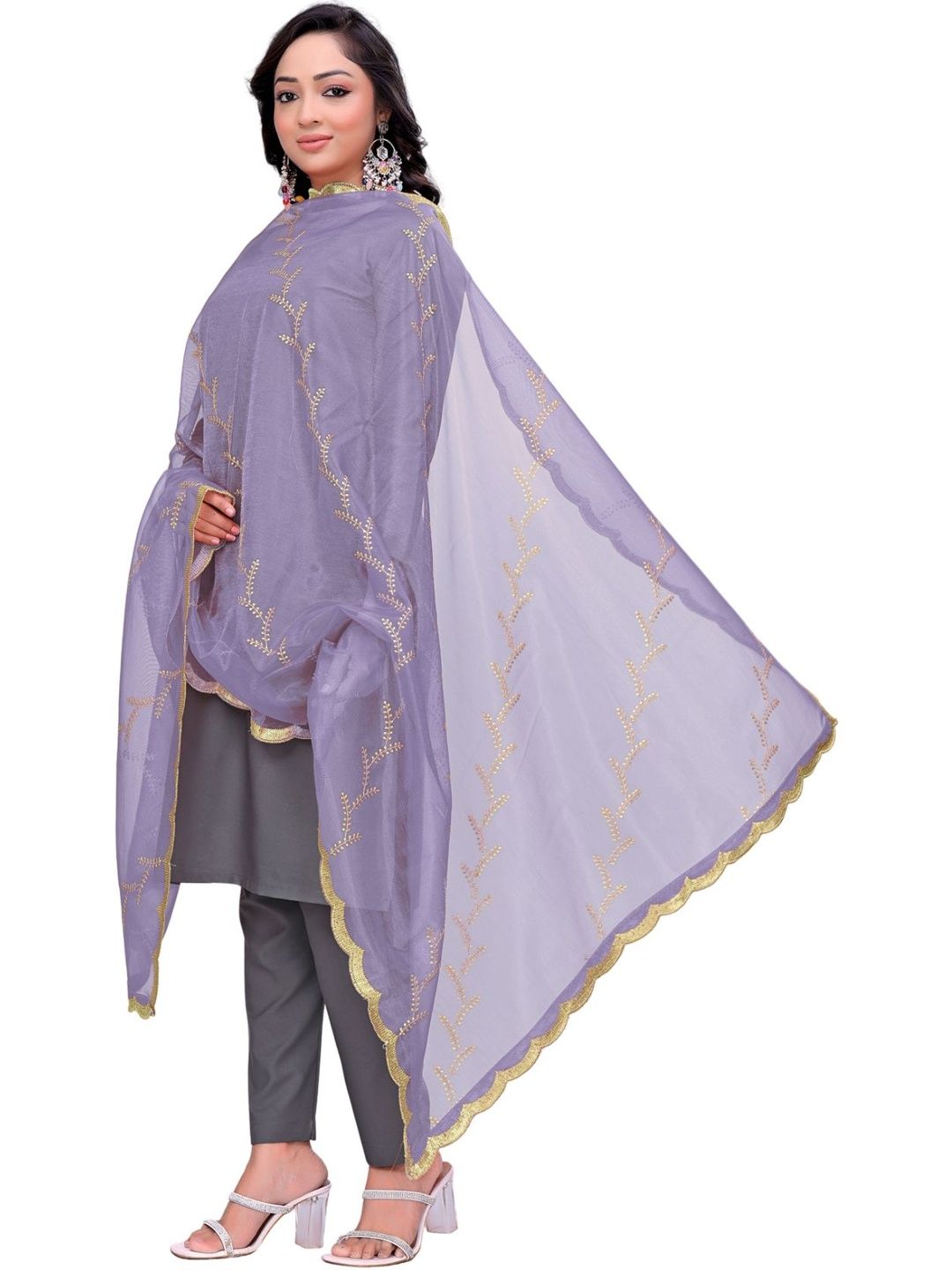 Kemza Embroidered Organza Floral Dupatta with Sequinned-picture-33