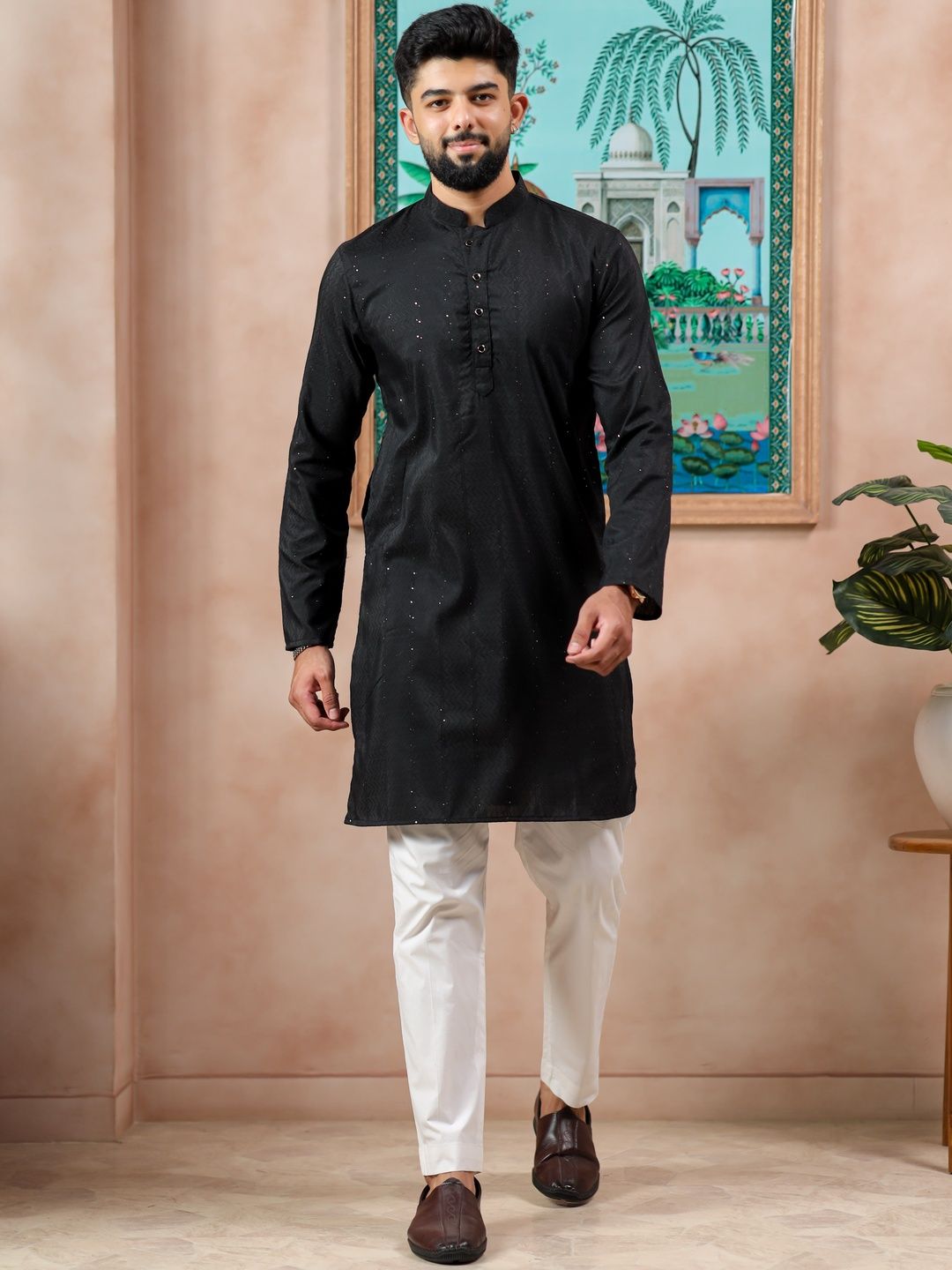 Koshin Men Regular Sequinned Kurta with Trousers-picture-28