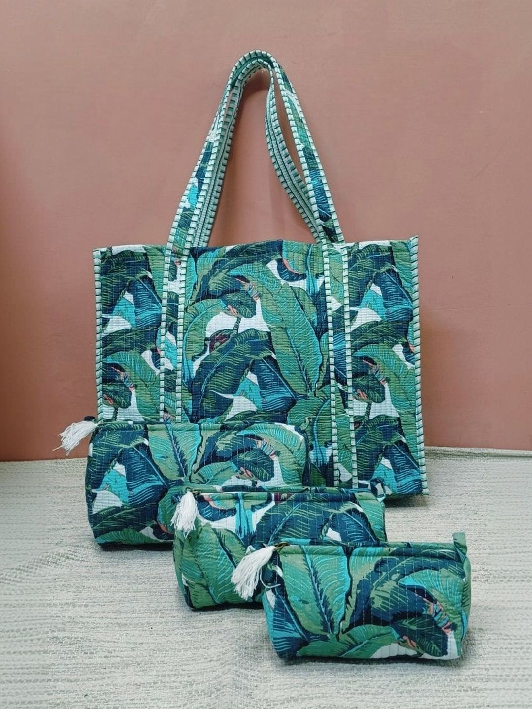 Gulaab Jaipur 4Pcs Quilted Cotton Tote Bag With Pouch-image-30